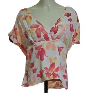 Casual Corner Peach Hues Floral Print Blouse Sz 12